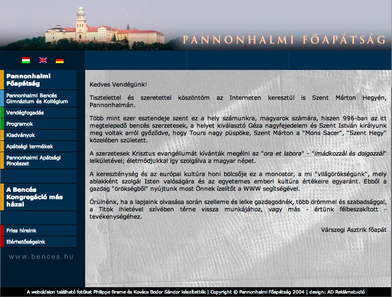 Pannonhalmi Bencés Főapátság weboldalkészítés