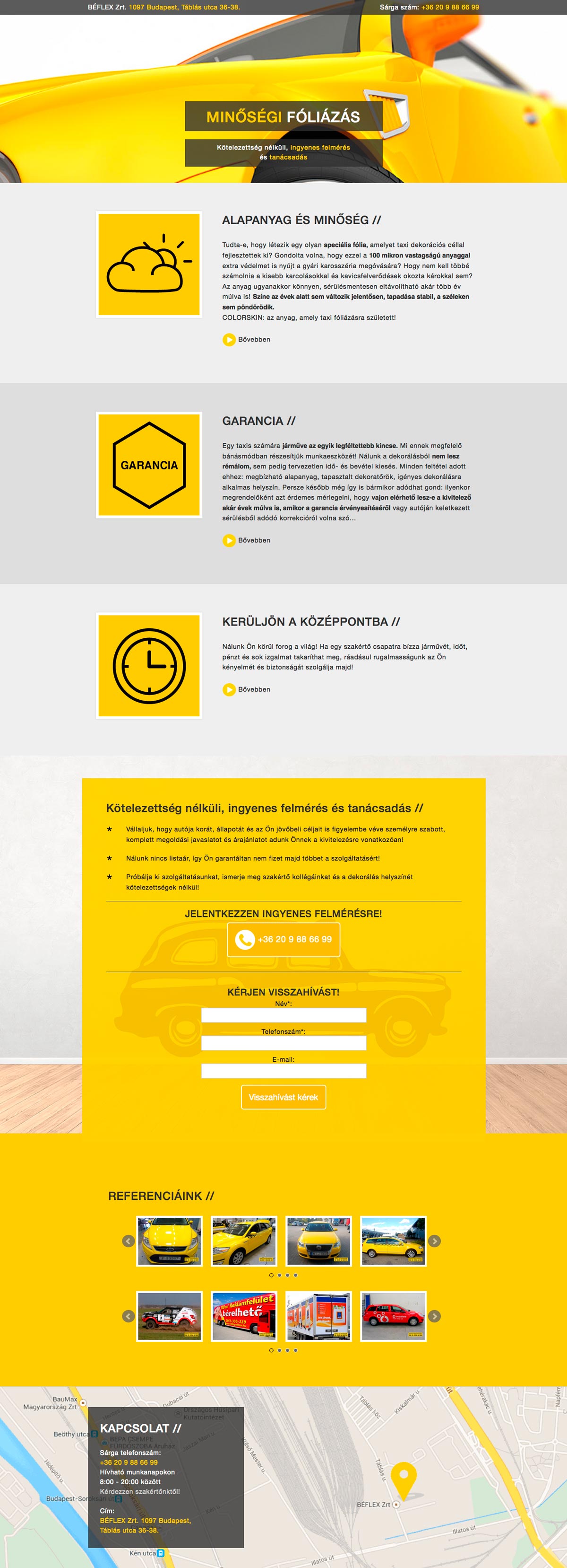 Web design, Weboldaltervezés: Béflex Kft. taxi sárgítás