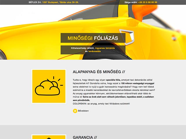 Web design, Weboldaltervezés: Béflex Kft. taxi sárgítás